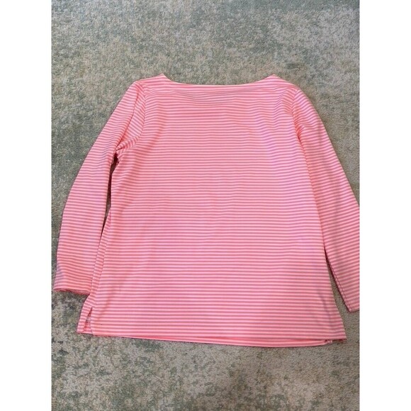 Vineyard Vines Sz Large Sankaty Neon Pink & White Stripe Preppy Boatneck Top - Picture 7 of 8